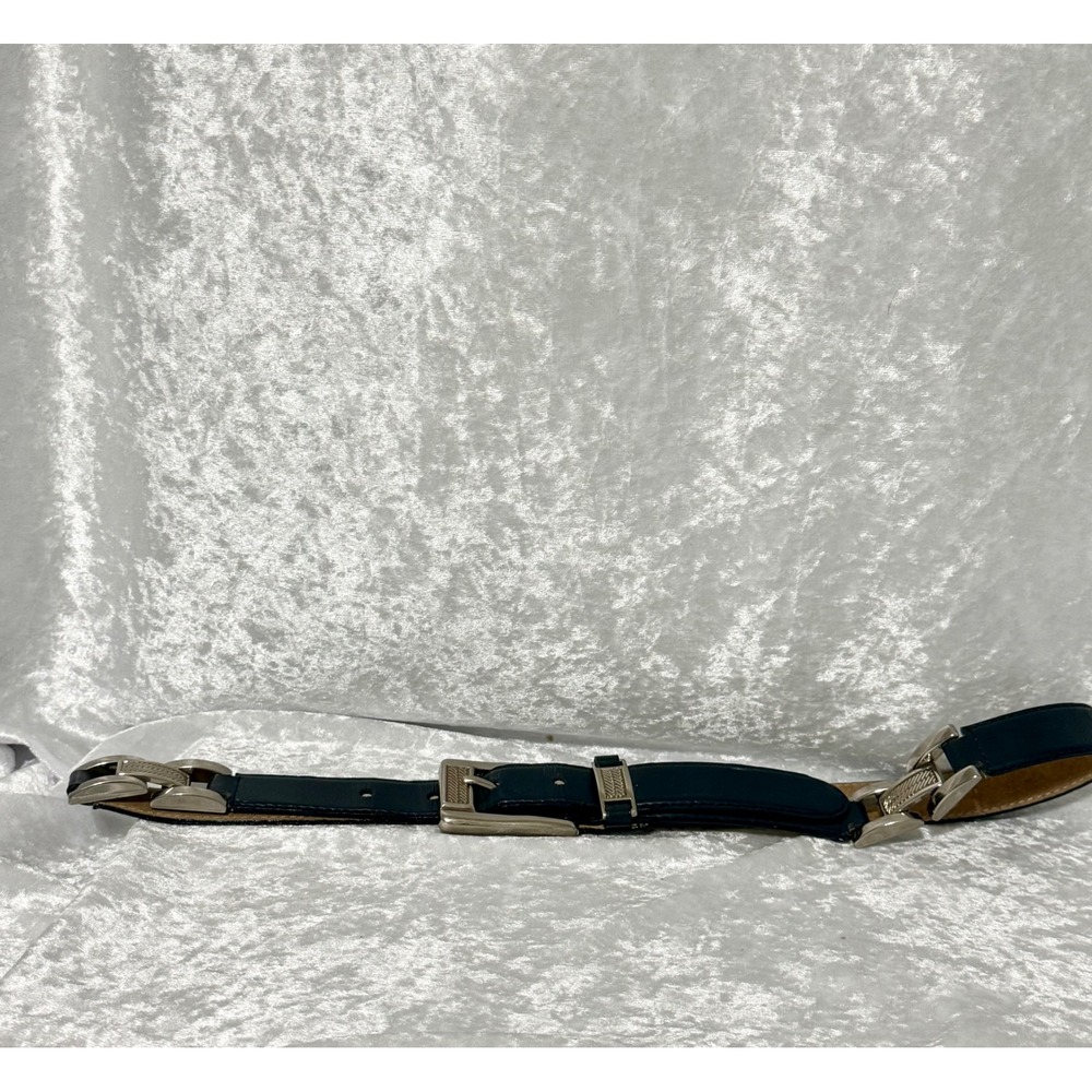 J.G. Hook Navy Blue Genuine Leather Belt Silver Link Accents Vintage‎ Size M